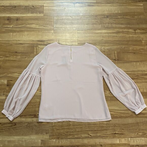 EXPRESS NWT M Women's Pink Sheer Chiffon Blouse Round Neck Balloon Sleeve Office - Picture 11 of 16